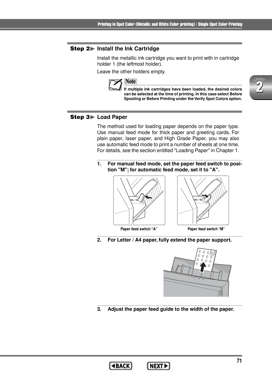 Alps Electric MD-1300 manual ¨ Install the Ink Cartridge, ¨ Load Paper 