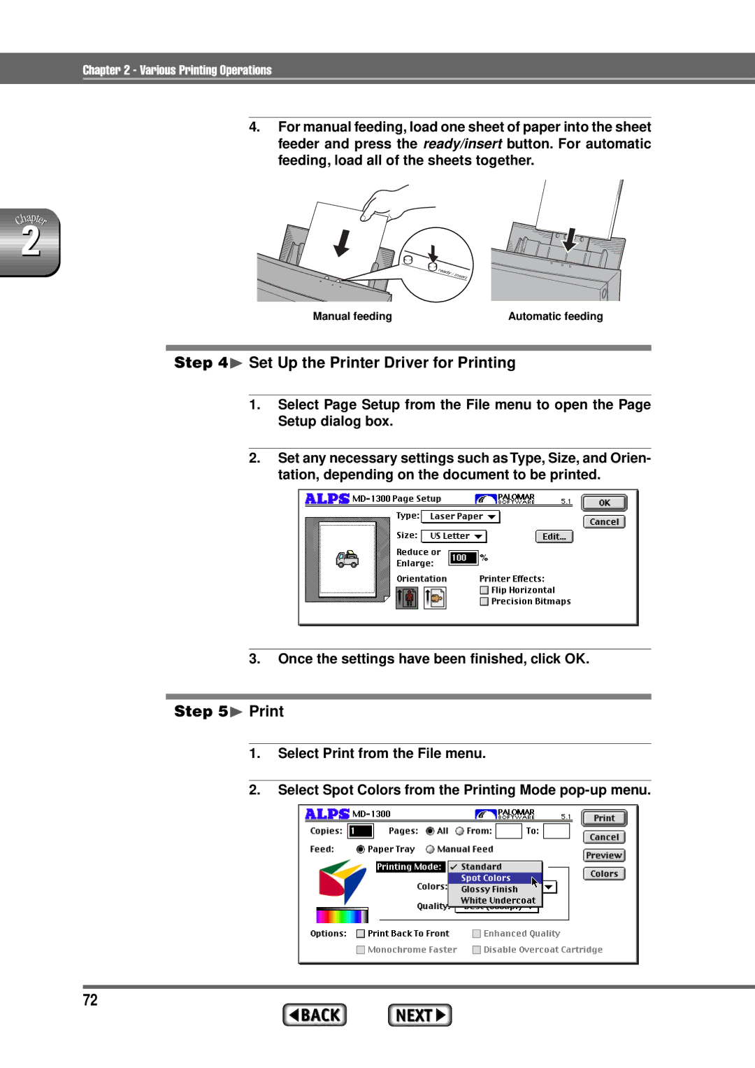 Alps Electric MD-1300 manual ¨ Set Up the Printer Driver for Printing 