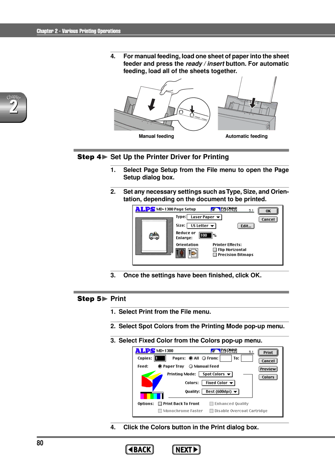 Alps Electric MD-1300 manual ¨ Set Up the Printer Driver for Printing 