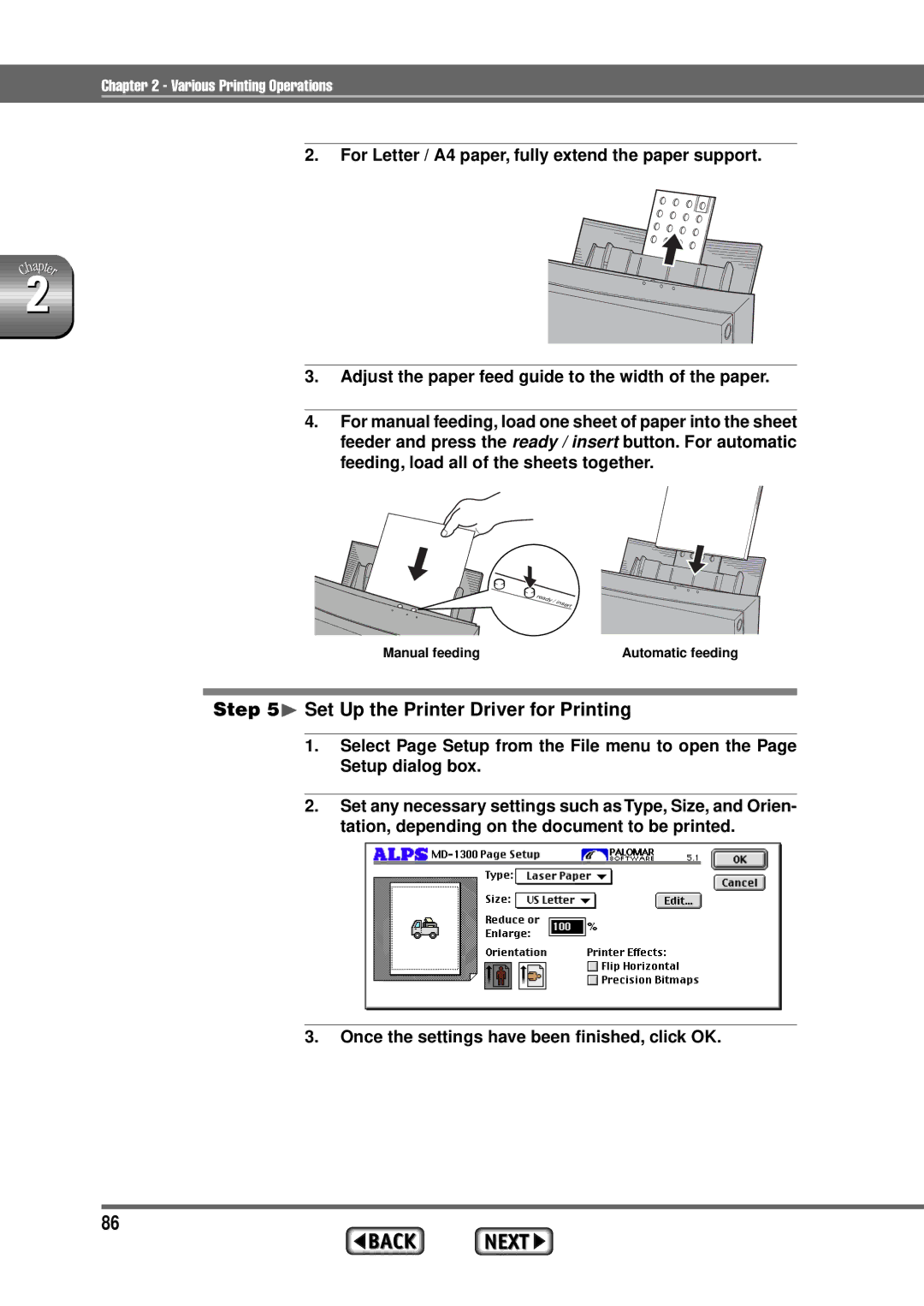 Alps Electric MD-1300 manual ¨ Set Up the Printer Driver for Printing 