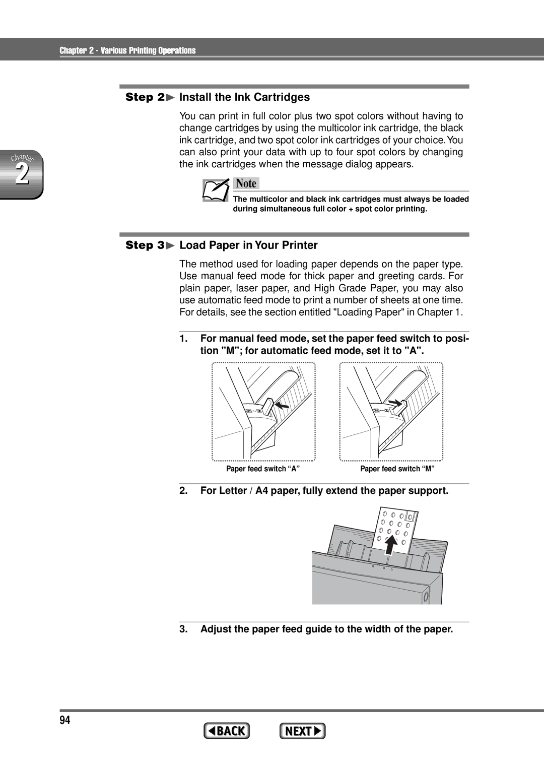 Alps Electric MD-1300 manual ¨ Install the Ink Cartridges 