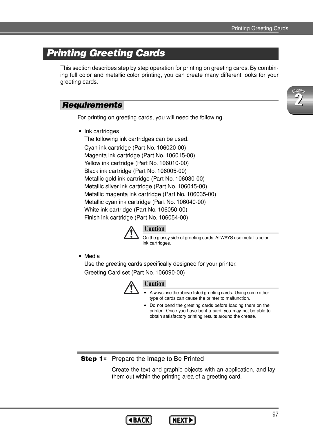 Alps Electric MD-1300 manual Printing Greeting Cards, Requirements 