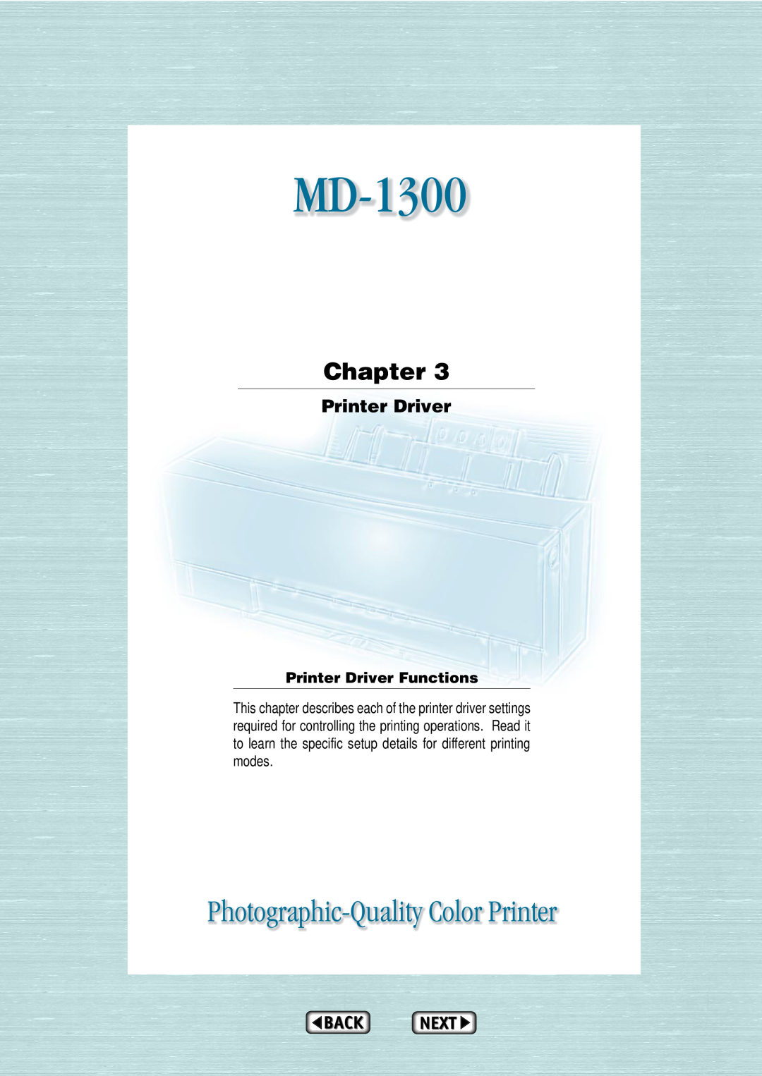 Alps Electric MD-1300 manual Chapter, Printer Driver Functions 