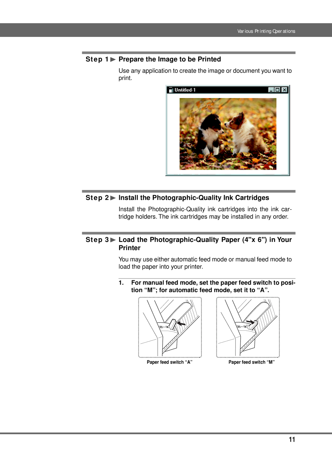 Alps Electric MD-5000P manual ¨ Prepare the Image to be Printed, ¨ Load the Photographic-Quality Paper 4x 6 in Your Printer 