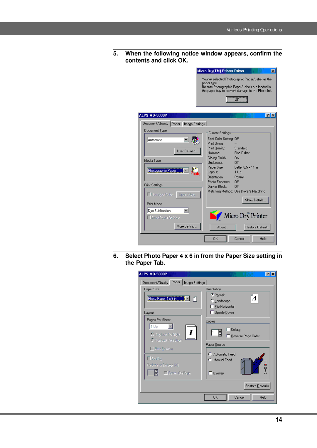 Alps Electric MD-5000P manual Various Printing Operations 