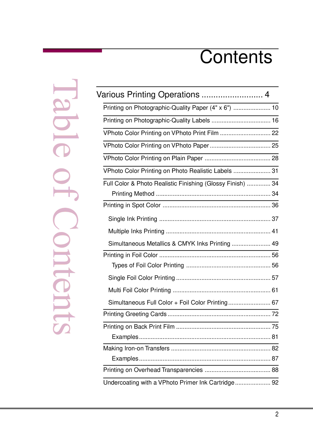 Alps Electric MD-5000P manual Table of Contents 