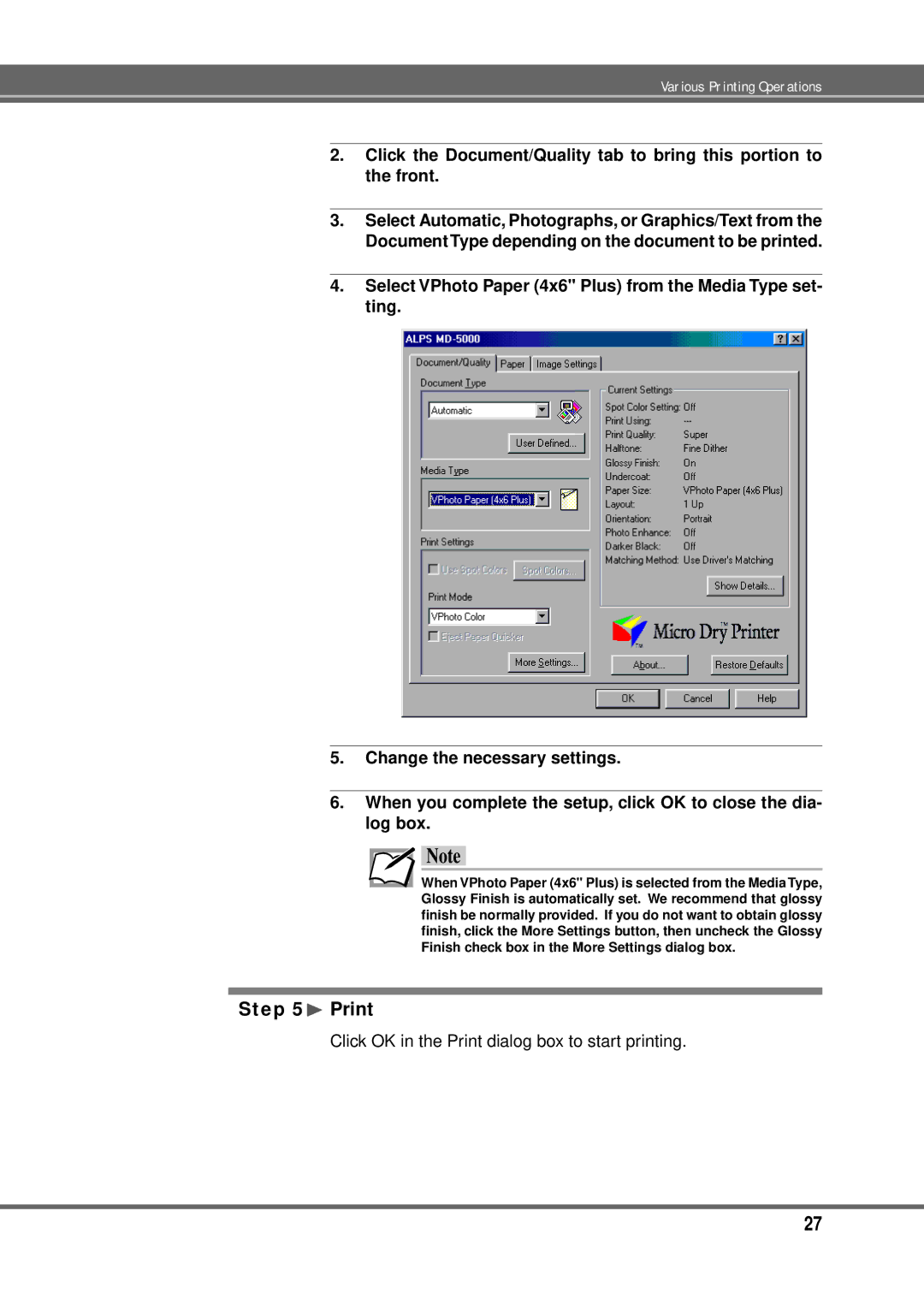 Alps Electric MD-5000P manual ¨ Print 