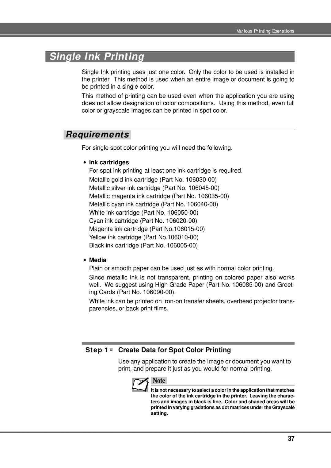 Alps Electric MD-5000P manual Single Ink Printing, ¨ Create Data for Spot Color Printing 