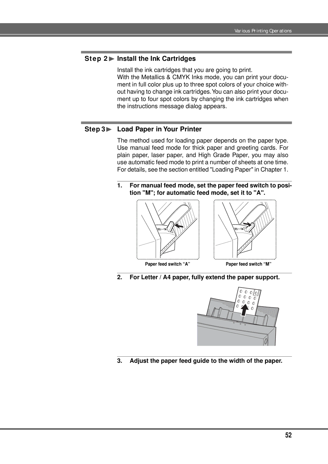 Alps Electric MD-5000P manual ¨ Install the Ink Cartridges 