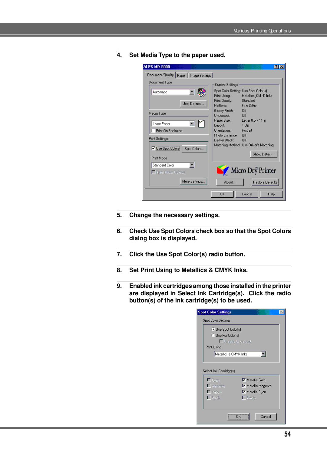 Alps Electric MD-5000P manual Various Printing Operations 