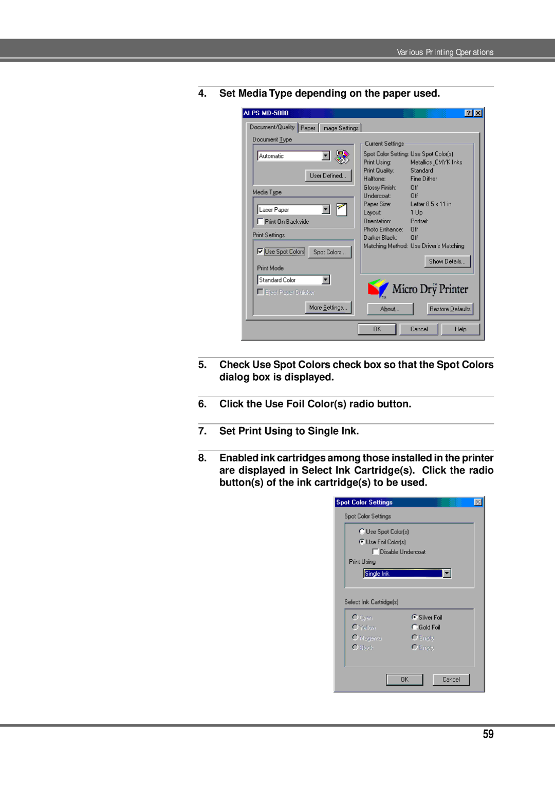 Alps Electric MD-5000P manual Various Printing Operations 