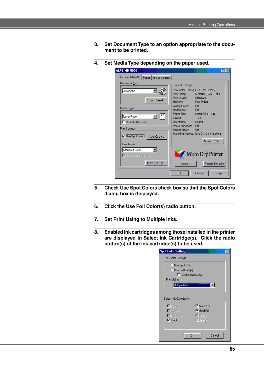 Alps Electric MD-5000P manual Various Printing Operations 