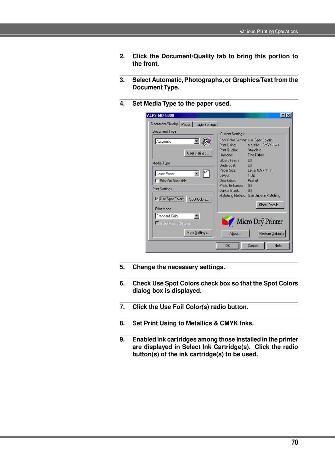 Alps Electric MD-5000P manual Various Printing Operations 