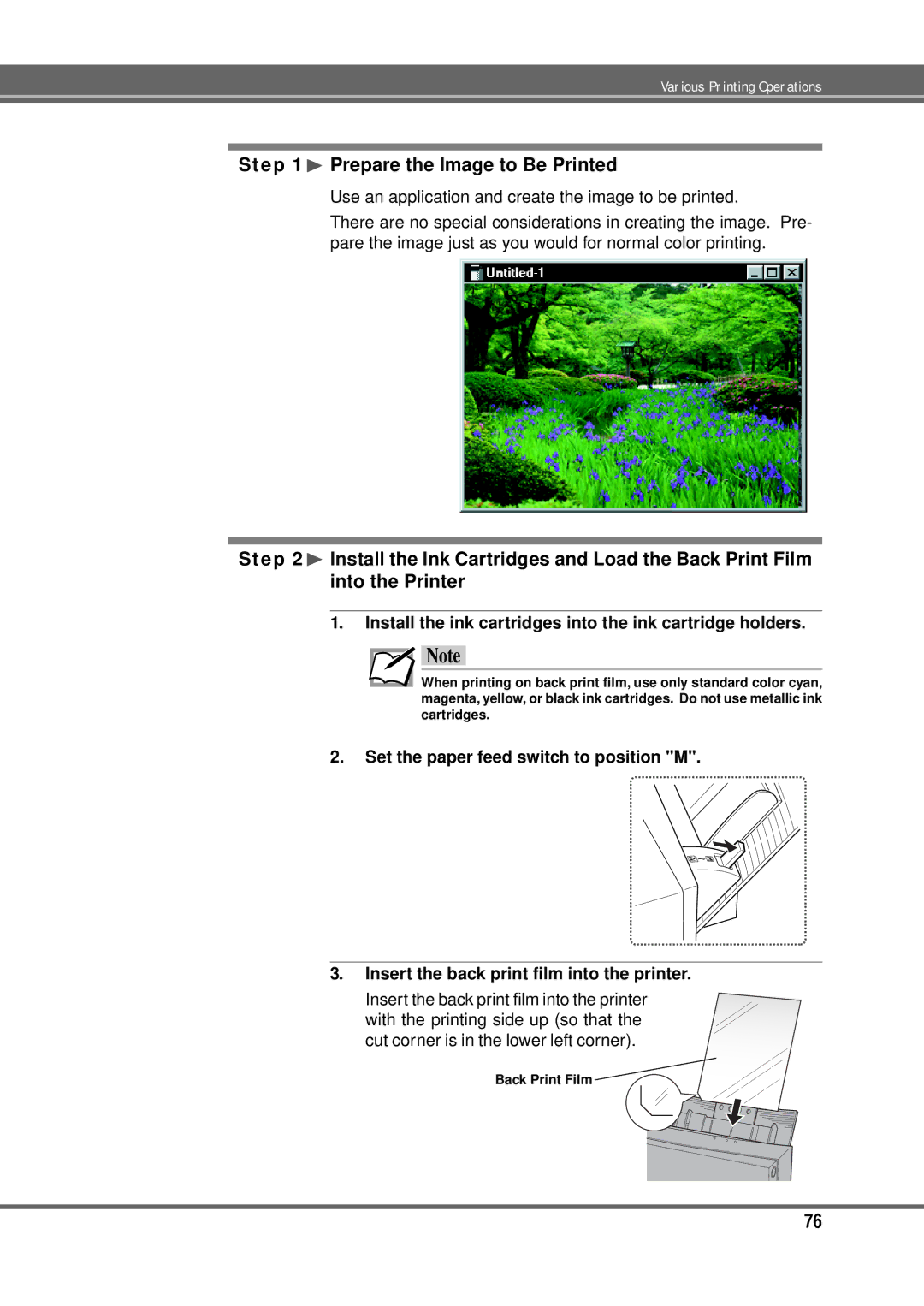 Alps Electric MD-5000P manual ¨ Prepare the Image to Be Printed, Back Print Film 