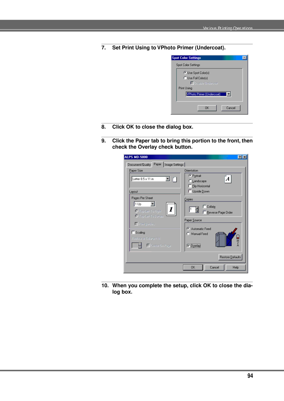 Alps Electric MD-5000P manual Various Printing Operations 