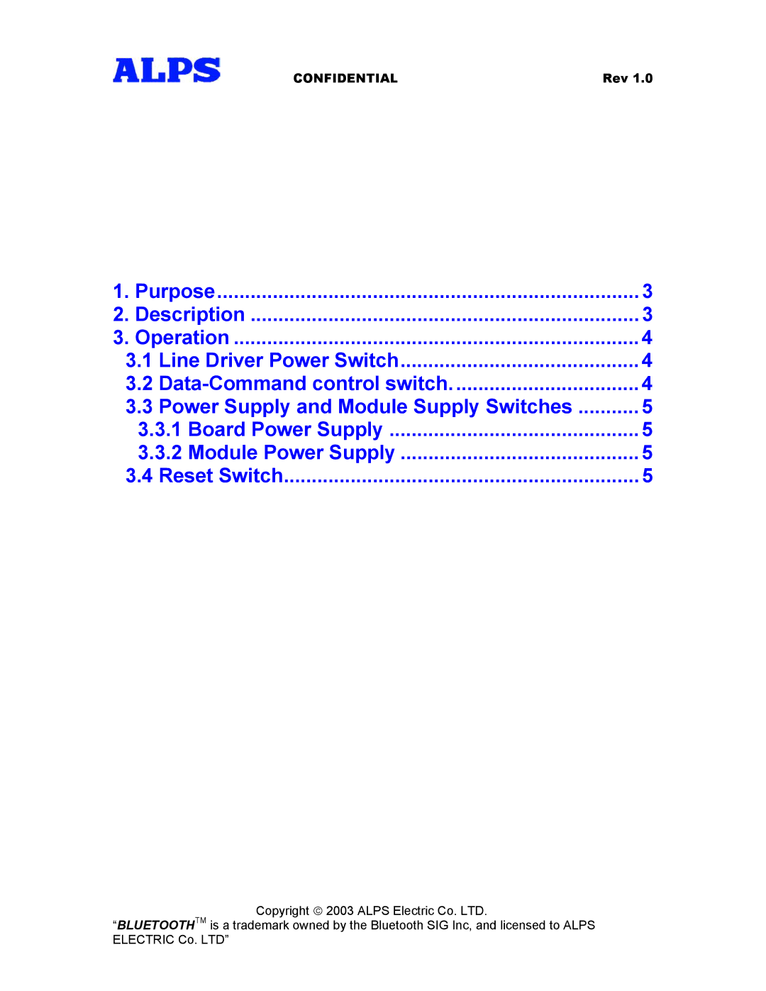 Alps Electric Virtual Cable Light Module manual Purpose Description Operation 