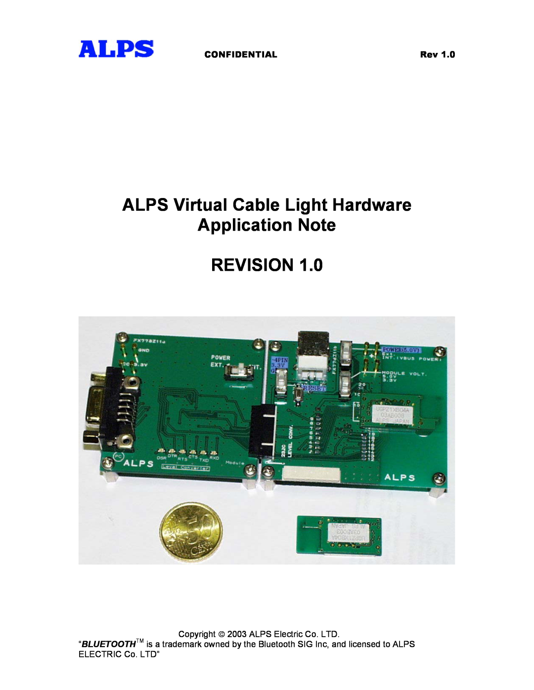 Alps Electric Virtual Cable Light Module manual ALPS Virtual Cable Light Hardware Application Note REVISION, Confidential 