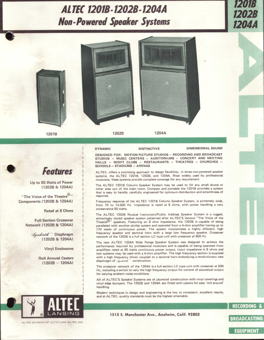 Altec Lansing 1204A, 1201B, 1202B manual 