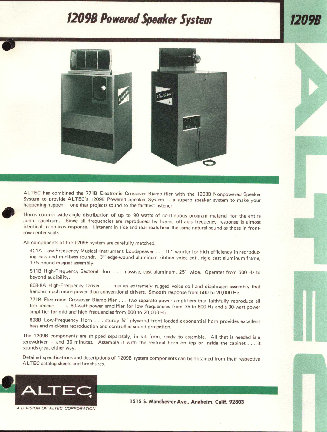 Altec Lansing 1209B manual 