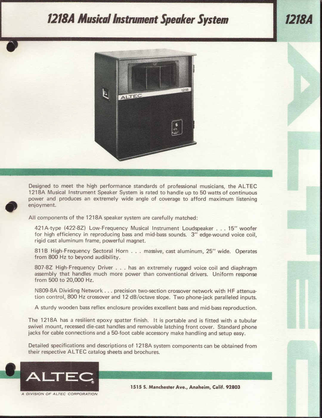 Altec Lansing 1218A manual 