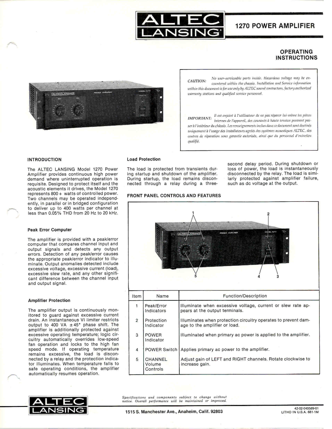 Altec Lansing 1270 manual 