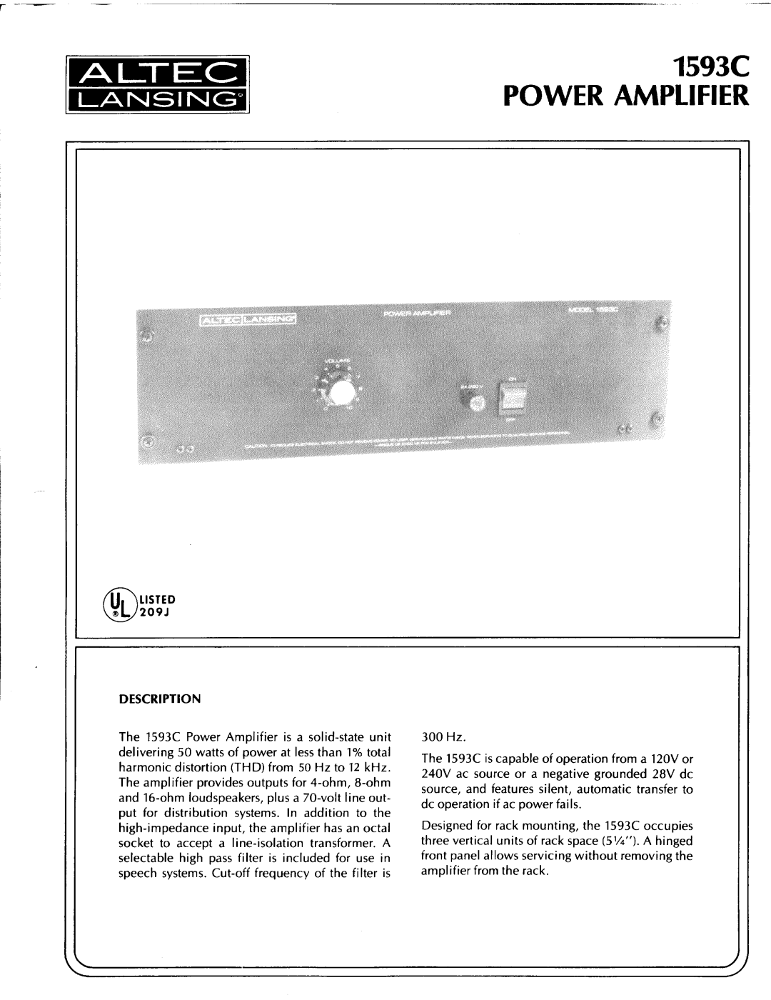 Altec Lansing 1593C manual 