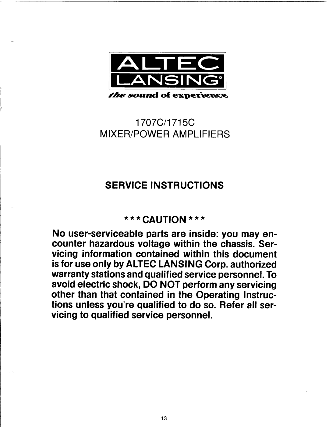 Altec Lansing 1707C, 1715C manual 