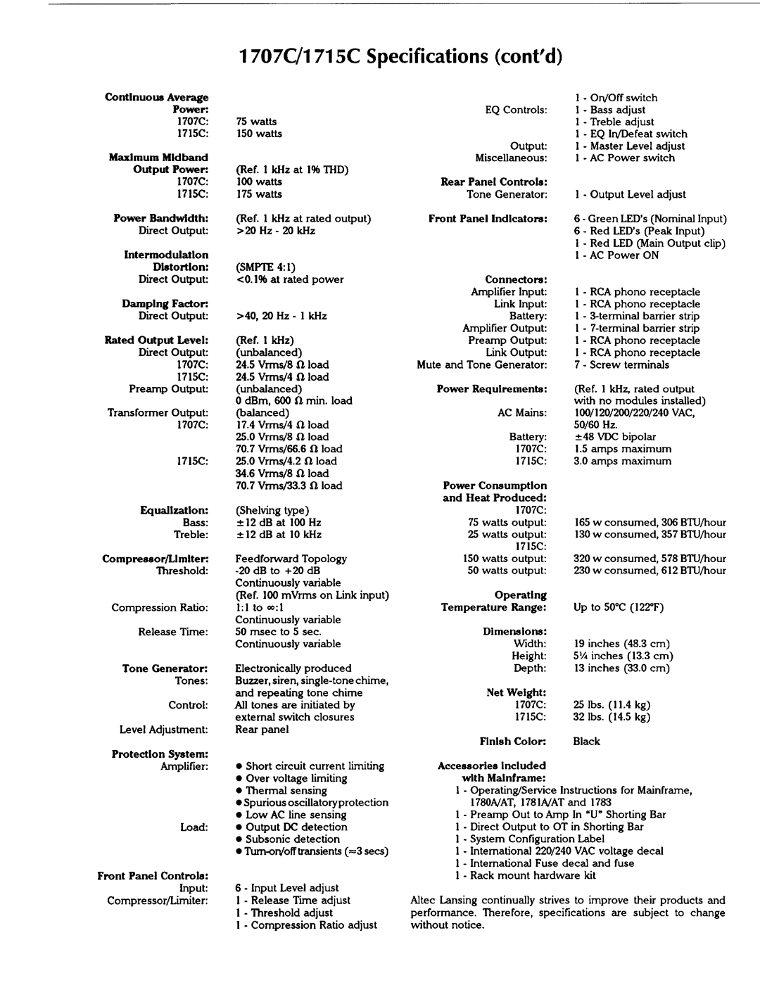 Altec Lansing 1715C, 1707C manual 
