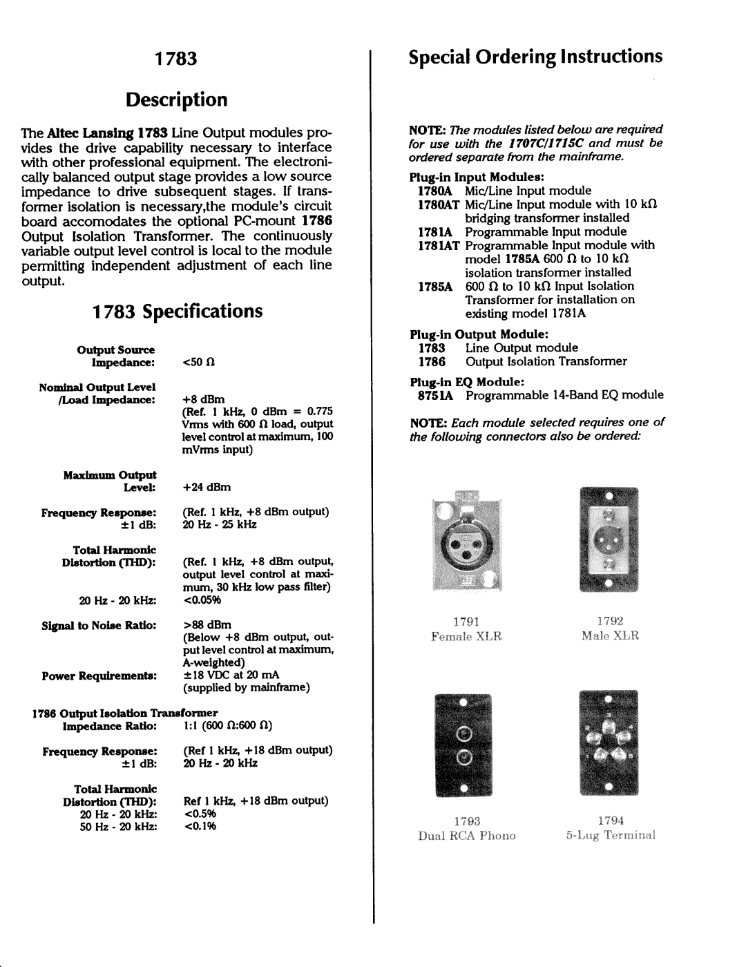 Altec Lansing 1707C, 1715C manual 