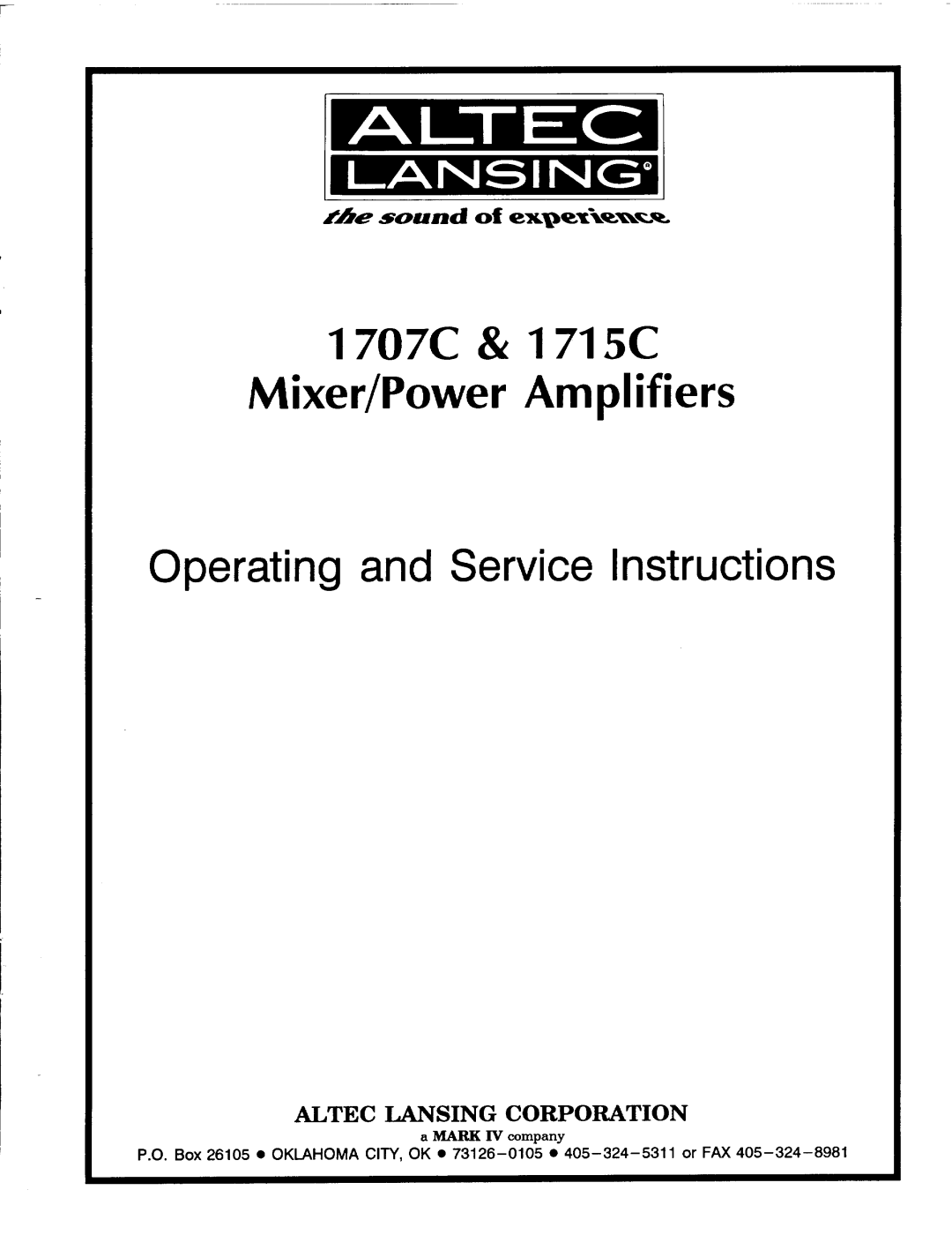 Altec Lansing 1707C, 1715C manual 