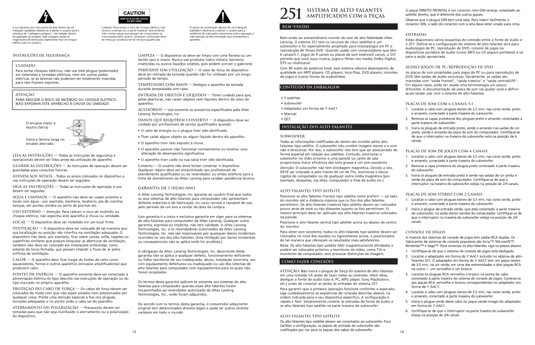 Altec Lansing 251 Sistema DE ALTO-FALANTES Amplificados COM 6 Peças, Bem-Vindo, Conteúdo DA Embalagem, Como Fazer Conexões 