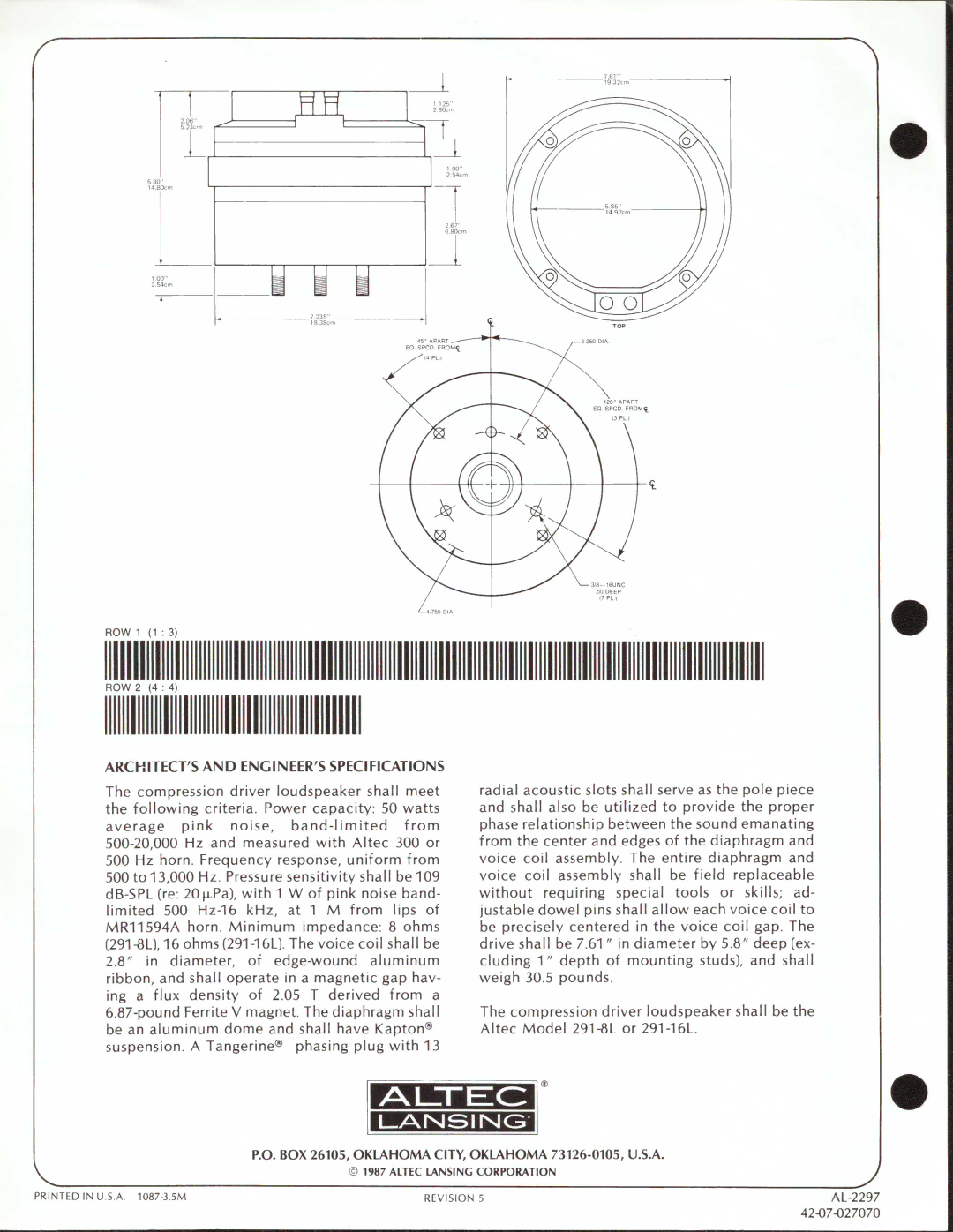 Altec Lansing 291-16L, 291-8L manual 