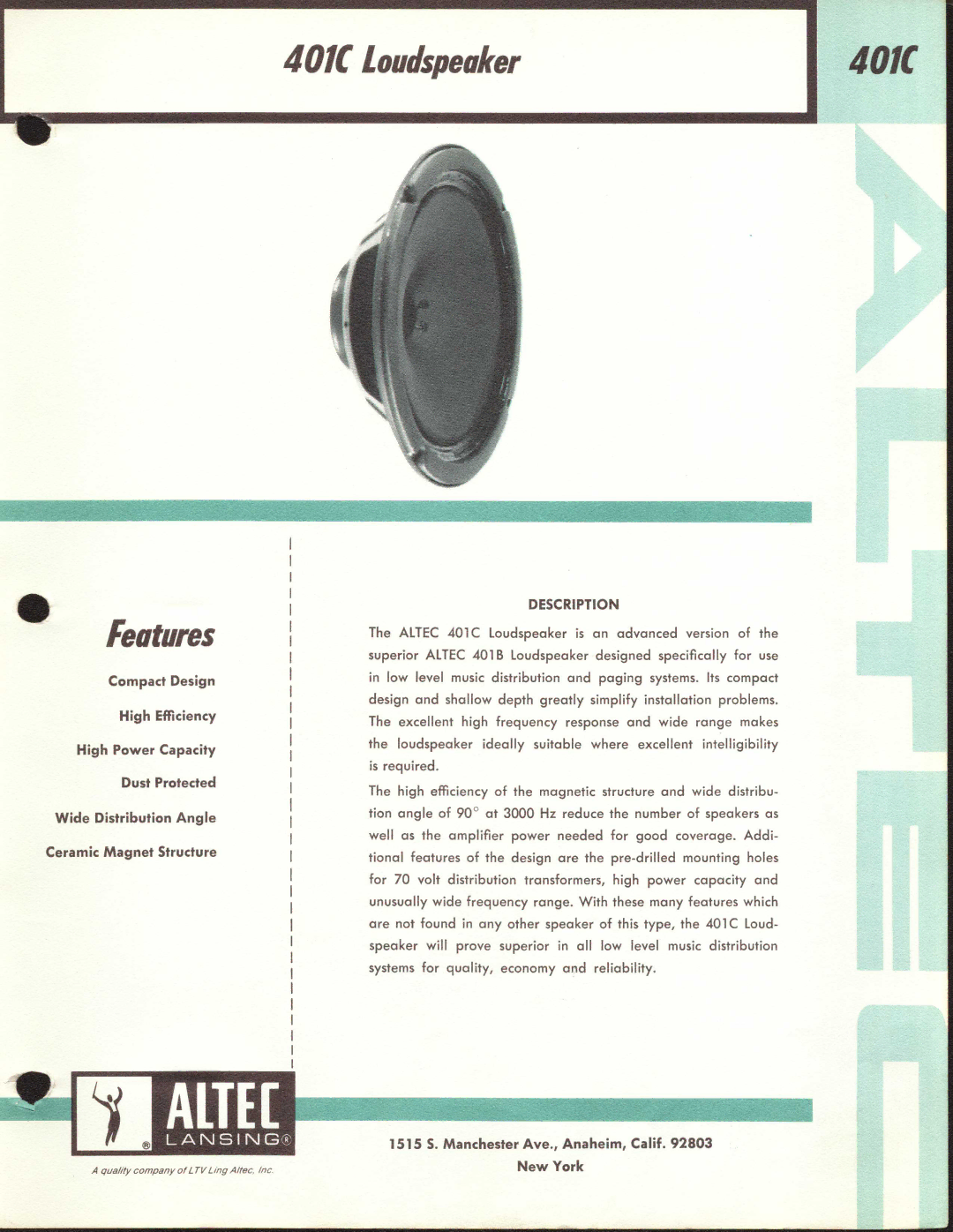 Altec Lansing 401C manual 