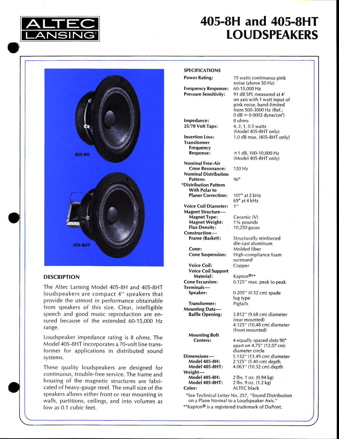 Altec Lansing 405-8HT manual 