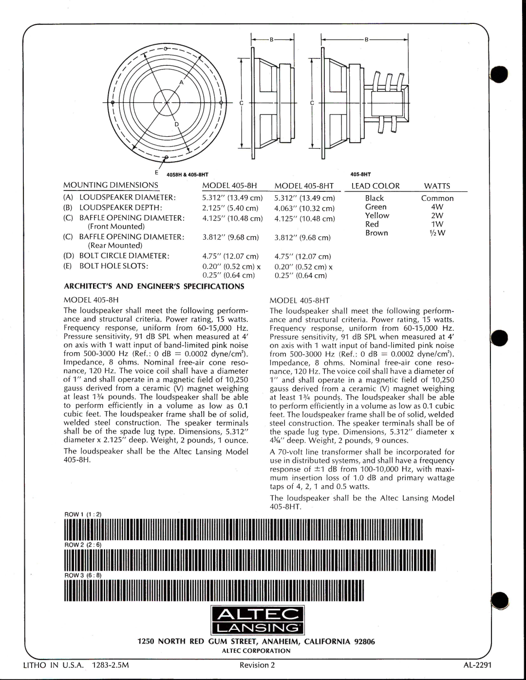 Altec Lansing 405-8HT manual 