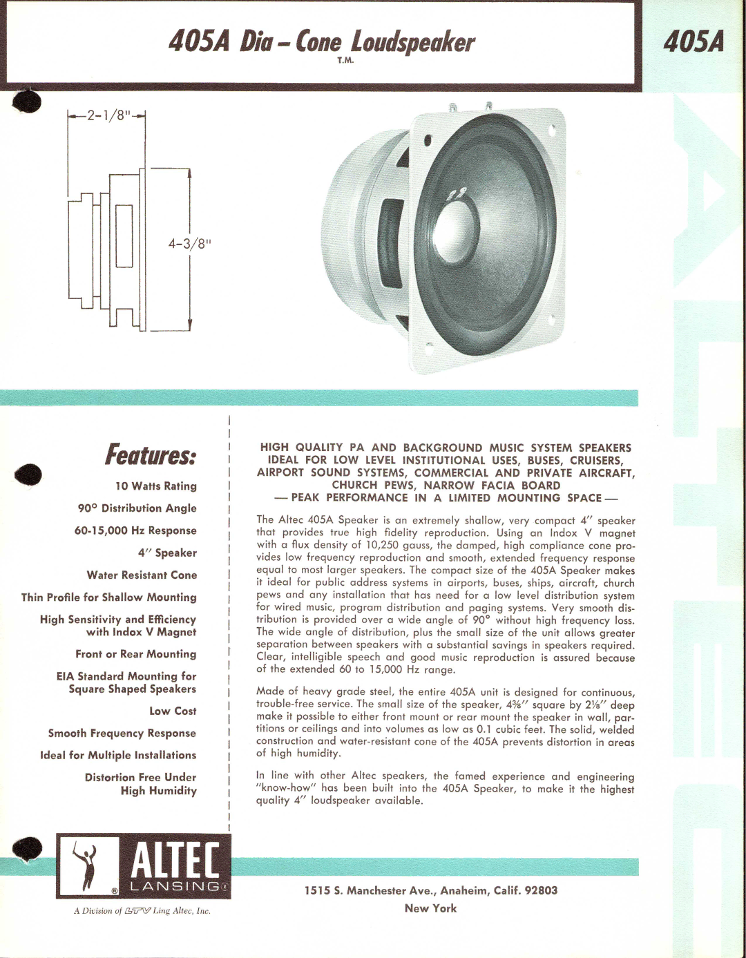 Altec Lansing 405A manual 