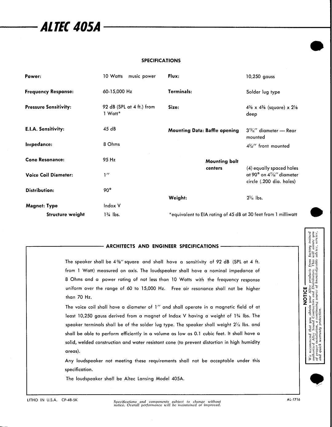 Altec Lansing 405A manual 