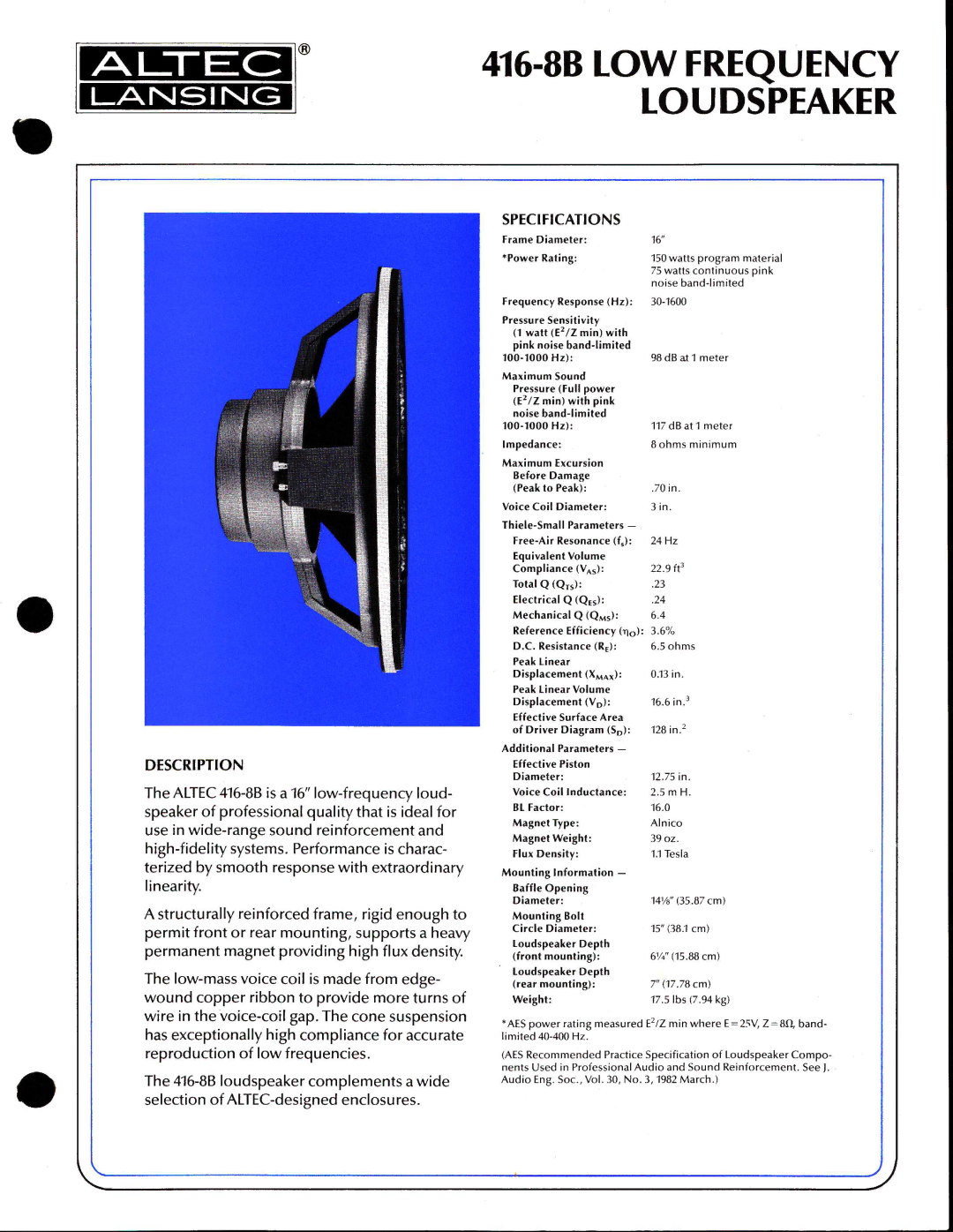 Altec Lansing 416-8B manual 