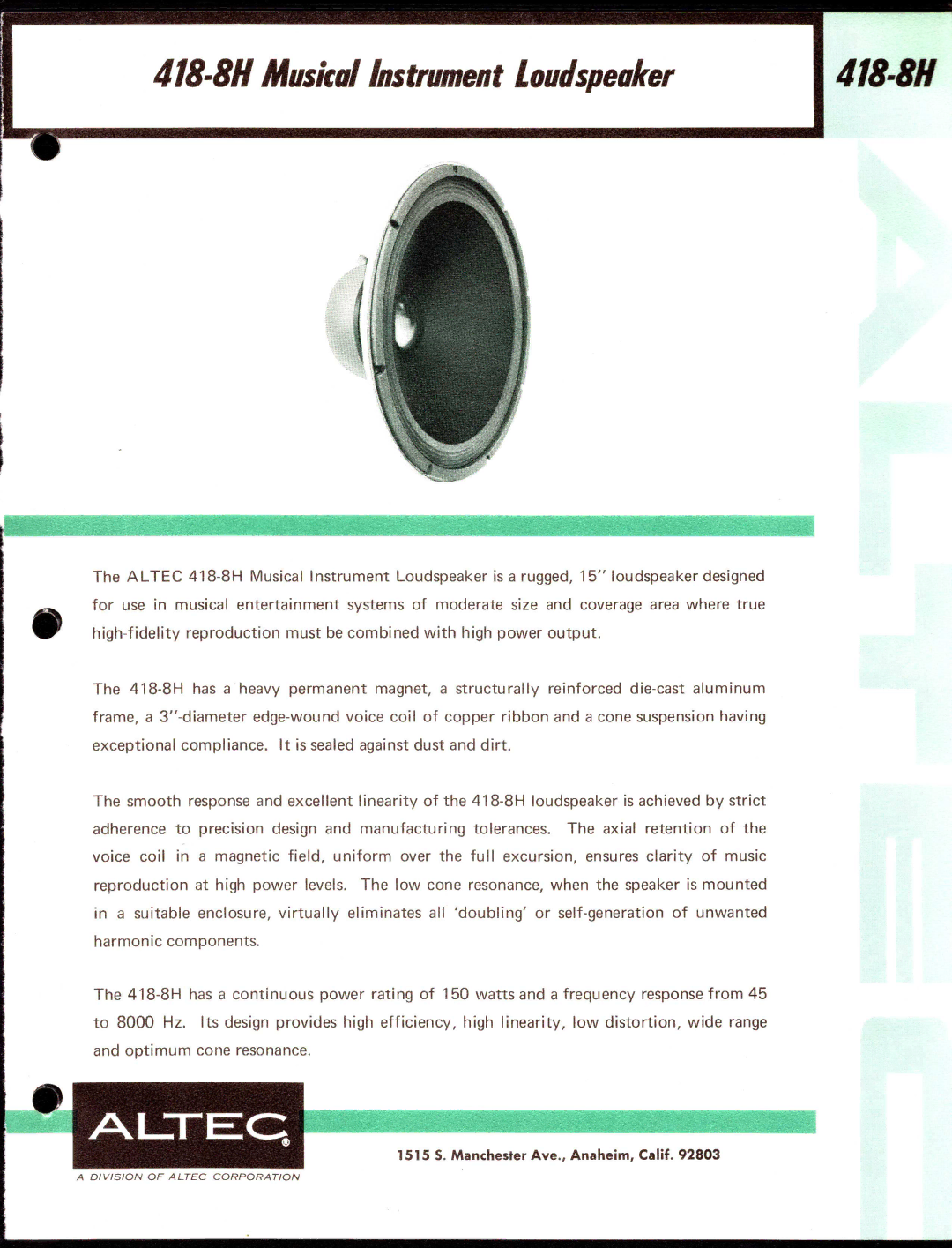 Altec Lansing 418-8H manual 