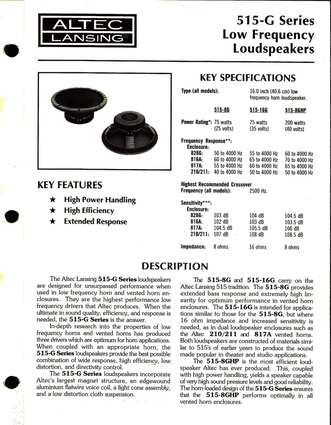 Altec Lansing 515-G manual 