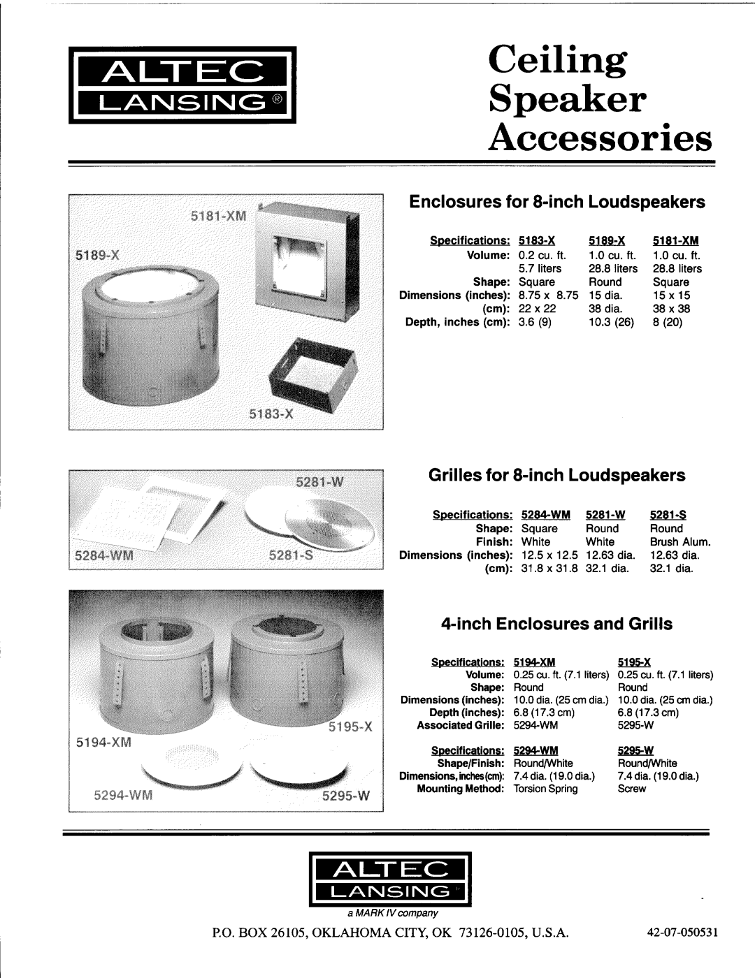 Altec Lansing 5195-X, 5295-W, 5281-W, 5183-X, 5194-XM, 5189-X, 5281-S, 5284-WM, 5294-WM, 5181-XM manual 