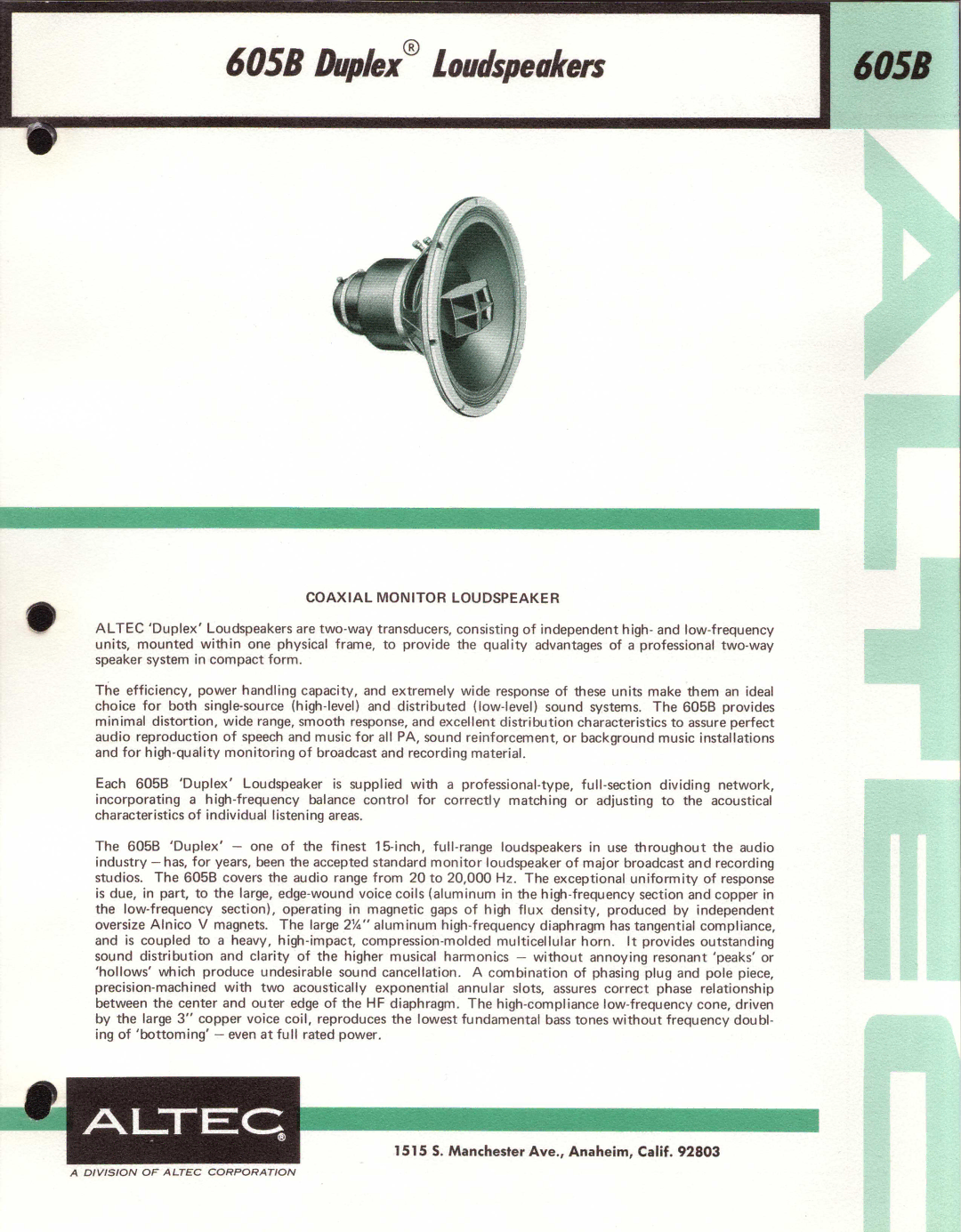 Altec Lansing 605B manual 