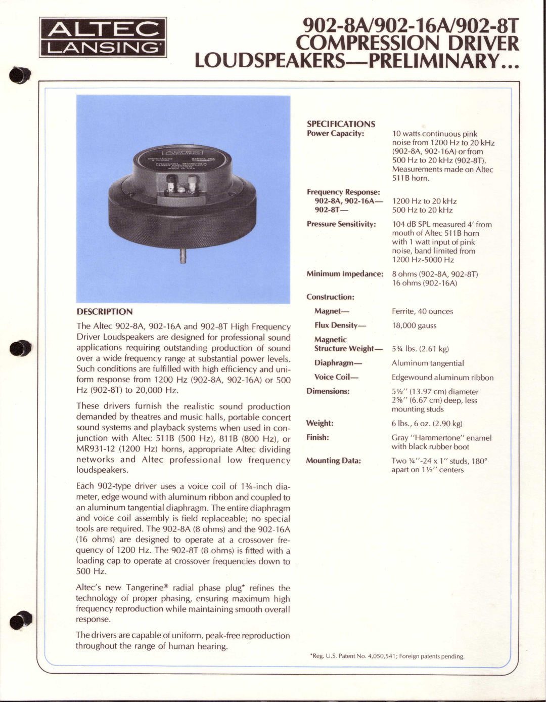 Altec Lansing 902-16A, 902-8A, 902-8T manual 