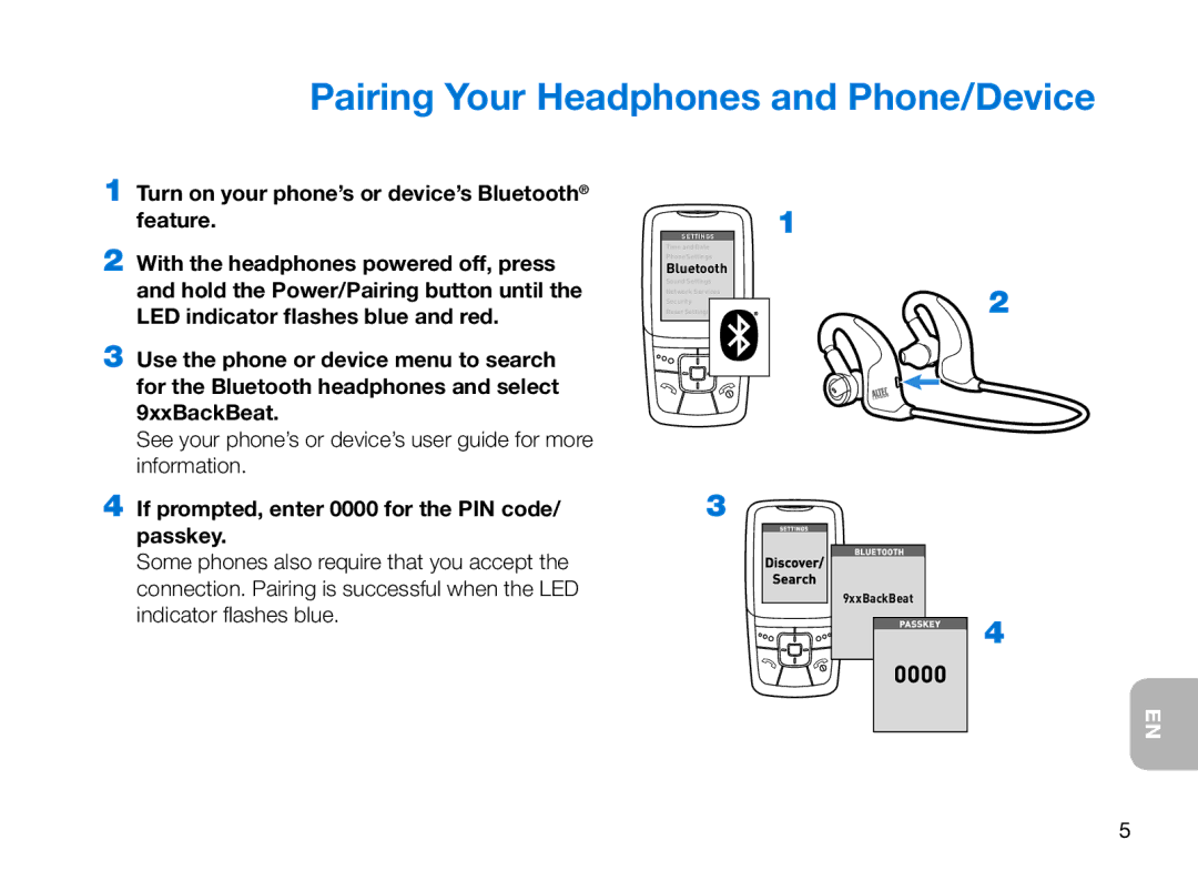 Altec Lansing 903, 906 manual Pairing Your Headphones and Phone/Device, If prompted, enter 0000 for the PIN code/ passkey 