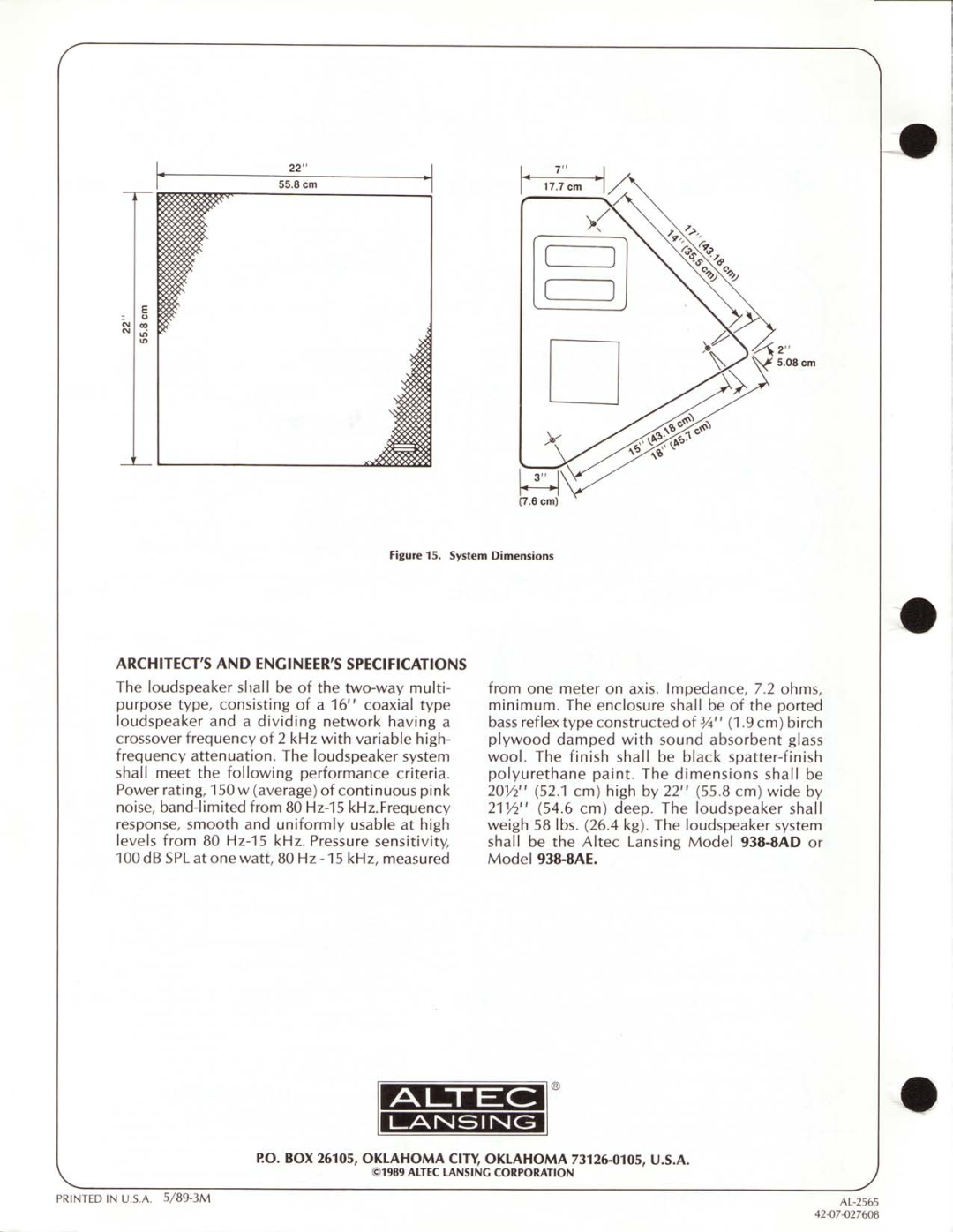 Altec Lansing 938-8AE, 938-8AD manual 