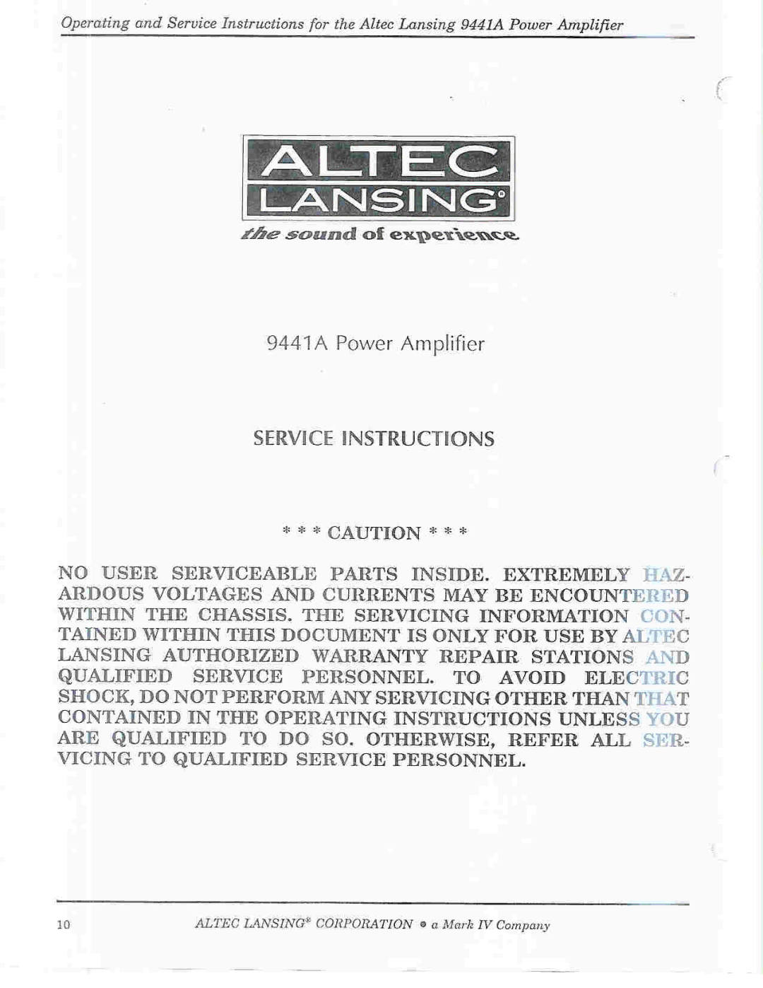 Altec Lansing 9441A manual 