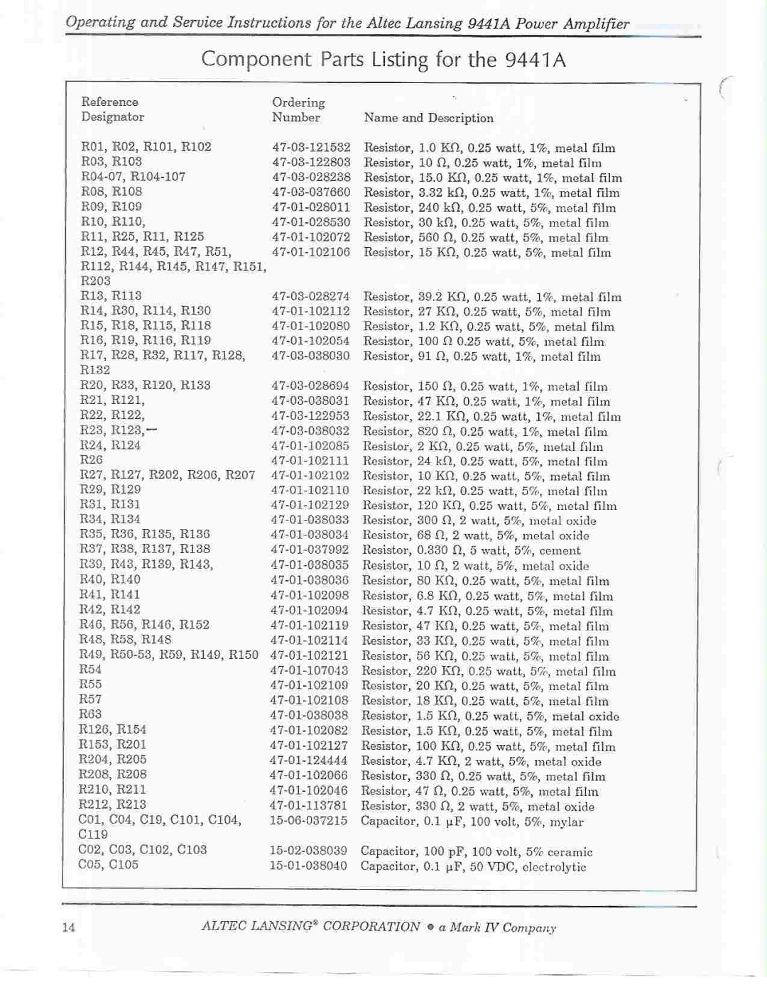 Altec Lansing 9441A manual 