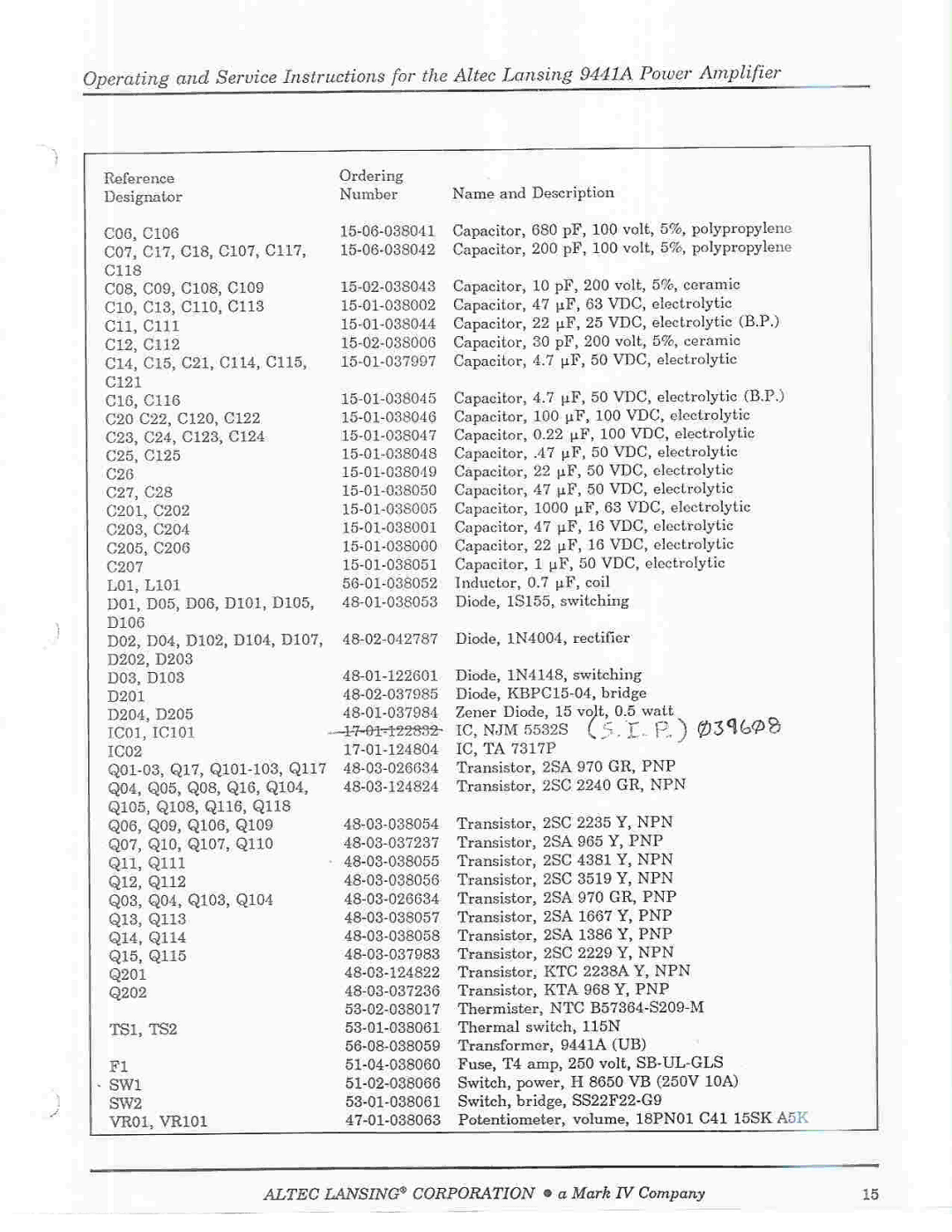 Altec Lansing 9441A manual 