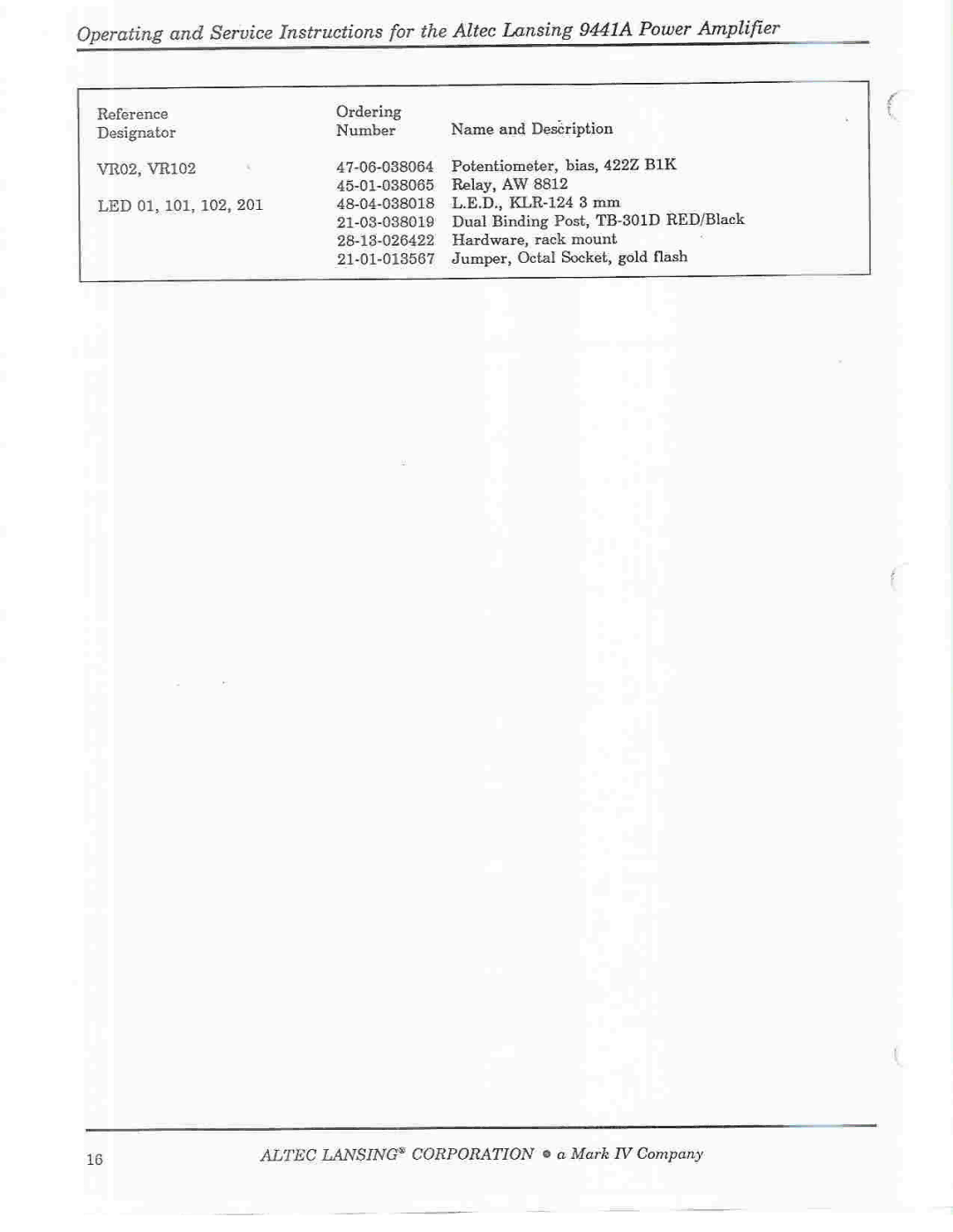 Altec Lansing 9441A manual 