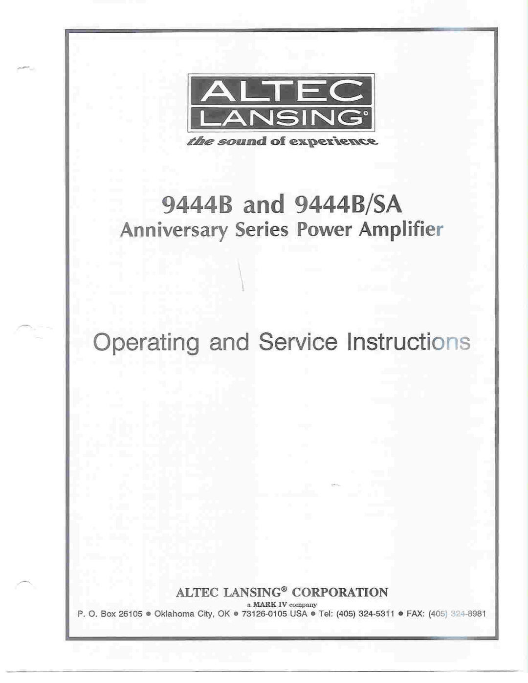 Altec Lansing 9444B/SA manual 